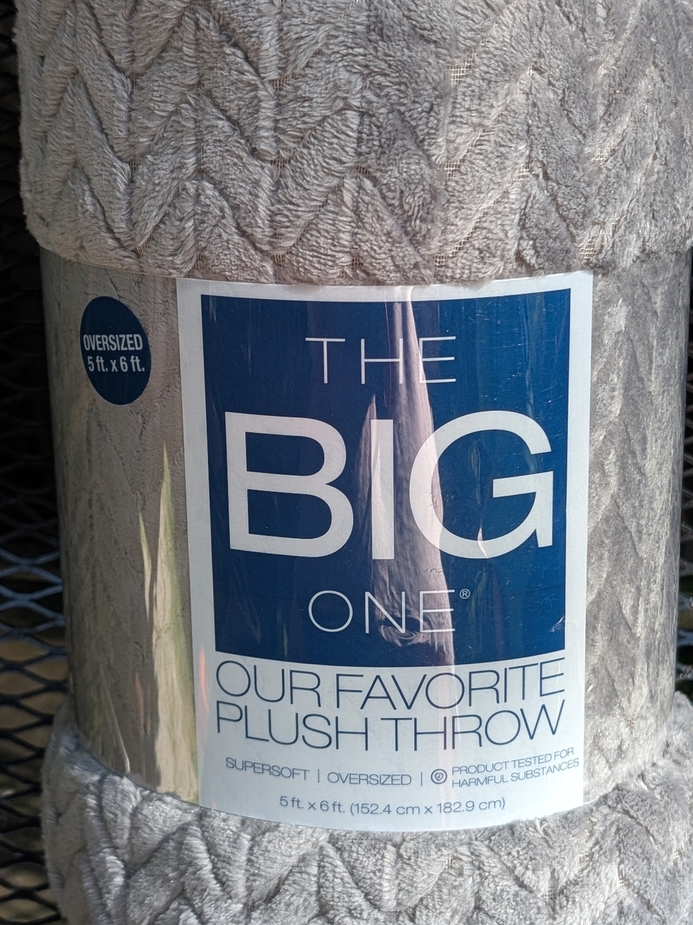 The Big One Plush Throw - Light Gray Chevron Texture